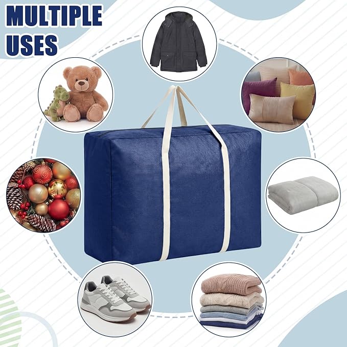 Sadnyy 12 Pack Extra Large Moving Bags Bulk with Carrying Handles & Zipper 32 Gal /120 L Reusable Waterproof Packing Bags Foldable Storage Organizer for Clothes, Bedding, Comforters(Navy Blue)