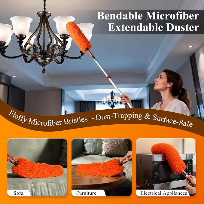 20ft High Ceiling Duster Kit with 4-12ft Heavy-Duty Extension Pole, Washable Cobweb Duster, Ceiling Fan Duster, Window Squeegee & Cleaner, Microfiber Duster for Home High Reach Cleaning
