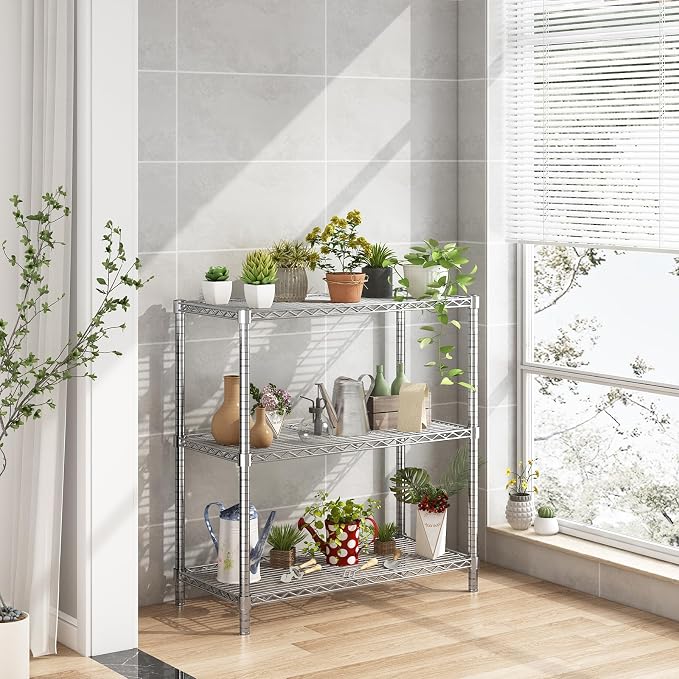 ROOMTEC 3-Tier Wire Shelving Unit,40" W*16" D*36" H,Max Load 1200 lbs | Small Garage Shelves,Adjustable Storage Rack, Metal Shelf for Kitchen, Pantry, Laundry Room, Basement