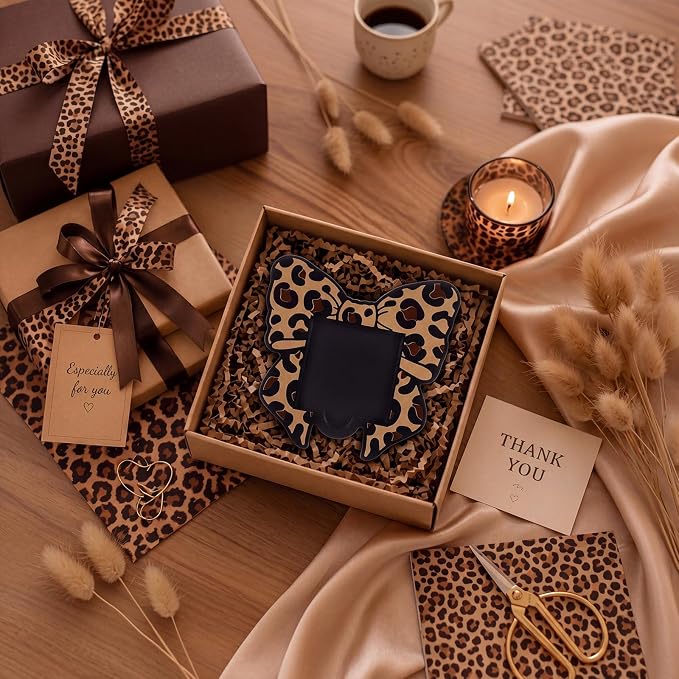 Leopard Bow Sticky Note Holder Large Wood Notepad Dispenser 3 x 3 Sticky Notes Organizer Cute Self Stick Memo Pad Holder for Desk Office Back to School Gift, No Pads Included