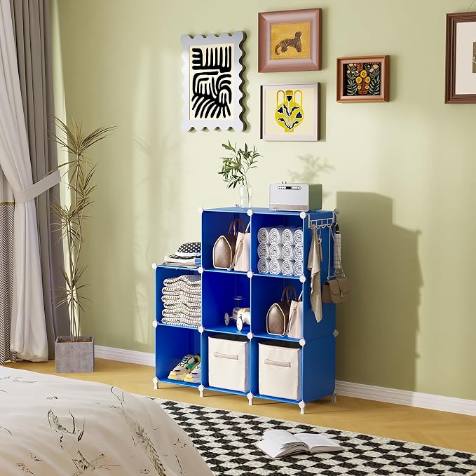 AWTATOS Cube Storage Organizer, 8 Cube Closet Organizers Stackable, Blue | Portable Closet Storage Cube Shelves, DIY Plastic Bookshelf Clothes Organizer Shelving for Bedroom, Home Office