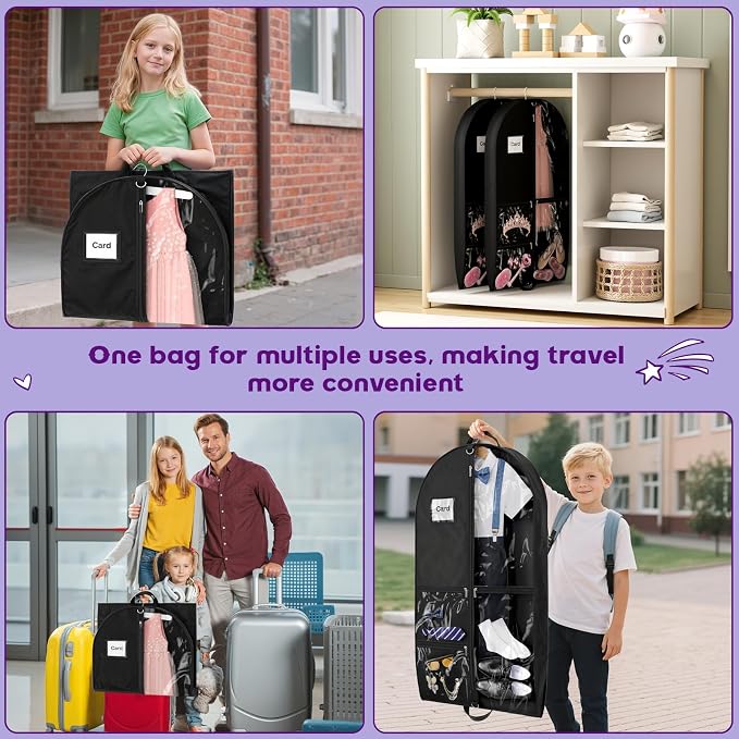 2Pack Dance Garment Bags for Dancers, 40" Garment Bags for Hanging Clothes with 3 Clear Zipper Pockets, Cheer Uniform Garment Bag for Suits, Travel & Sports Jersey, Cheer Uniform(Black, 2Pack 40")