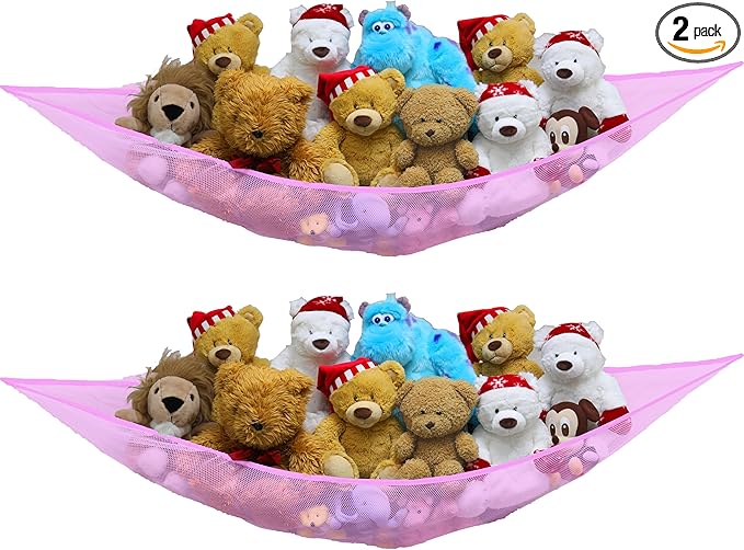 Simple Houseware 2 Pack Stuffed Animal Toy Hammock Net, Corner Wall Storage for Kids Room, Pink