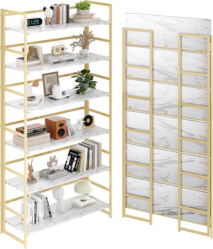 BHG Vintage Multifunctional Folding Bookshelf, No-Assembly Plant Stand Storage Rack Shelves for Home Office