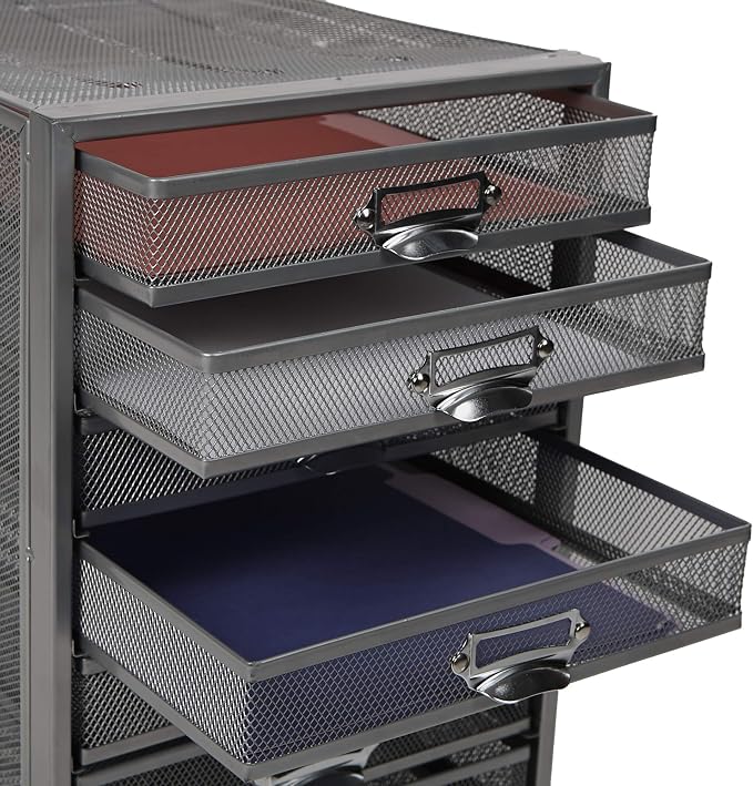 Mind Reader 10-Drawer Desk Organizer for Office Supplies, Crafts, Mail Sorting & More, Metal Mesh, Silver