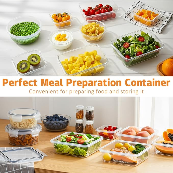 BZLMDXW 12-Pack Food Storage Container Set kitchen organizers Meal Prep Containers Lock Lids Reusable Plastic Lunch Box Snack Salad Containers 12 Boxes and 12 Lids Pantry and Kitchen Organization