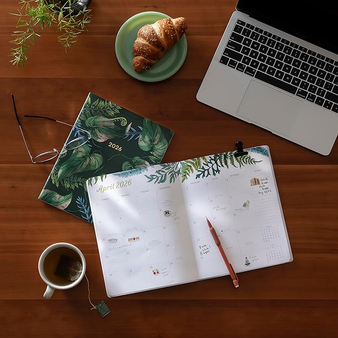 High Note 2026 Monthly Planner, 17-Month Planner: August 2025 – December 2026, 7.75" x 9.75", Greenery with Flexible Cover, Gold Foil, Project & Goal Planning Pages