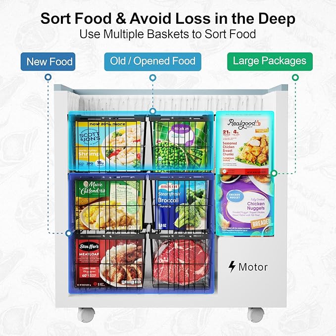 iSPECLE Freezer Organizer Bins - 5 Pack Adjustable Width for 5 to 7 Cu.Ft Chest Freezers, Stackable Wire Storage Baskets, Assembly Required, Black