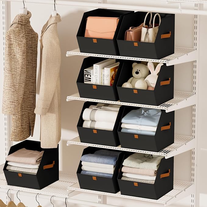 Homsorout Fabric Closet Storage Cubes - 4 Pack Square Storage Bins with Dual Handles for Clothes, Towels, Toys, Cube Storage Organizers for Bedroom, Nursery, Shelves, Closet, Small Spaces, Black
