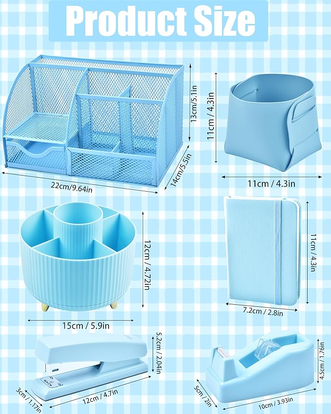 LXEVIHK 20Pcs Blue Desk Organizers and Accessories With Mesh Desk Organizer and 360°Rotating Pen Holder and a Lot of Office Blue Office Supplies Beautifully Presented in a Gift Box