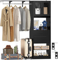 5FT Closet System with Doors and Wooden Drawers, 60'' Reversible Closet Organizer System with Big Wing Shelf and Hanging Rod, 80'' Tall Walk in Wardrobe Closet System with Shelves & Hooks, Black