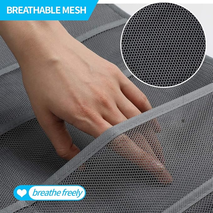 Bseash Enlarged Closet Hanging Bra Organizer with Rotating Metal Hanger, Dual Sided Wall Shelf Wardrobe Mesh Pockets Hanging Storage Bag for Bra Socks Underwear Underpants