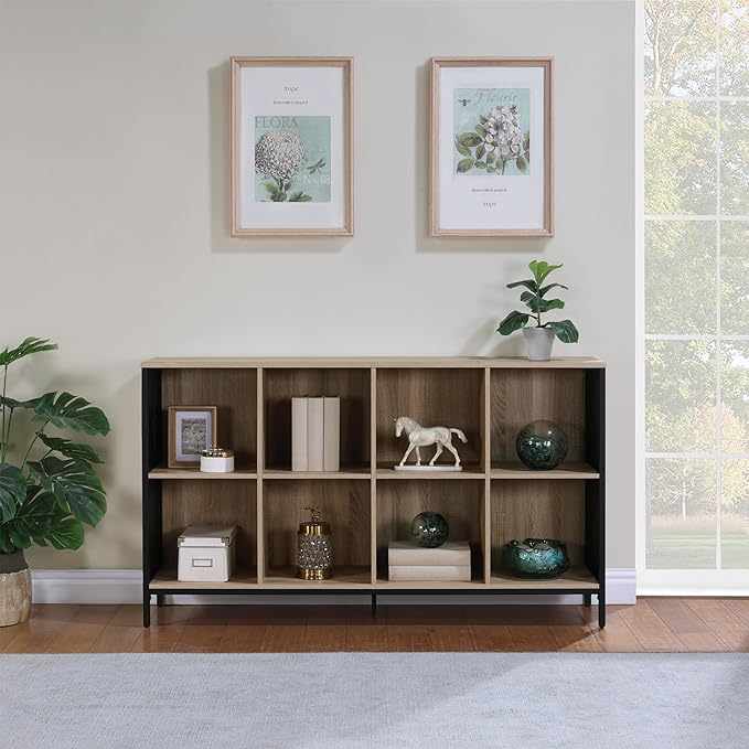 OSP Home Furnishings Ace Contemporary Modern Storage Bookcase with Shelves, 2- Shelves, 8 Cubes, River Oak Finish