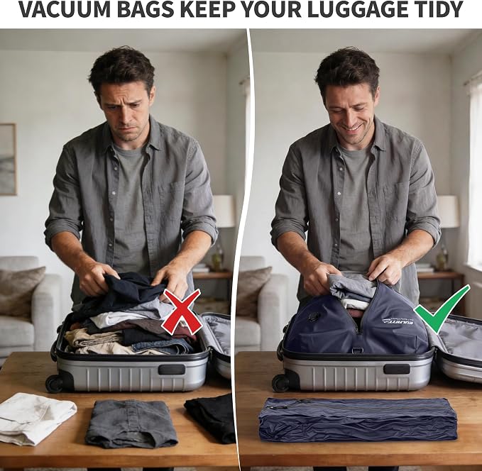 EULANT Travel Vacuum Bags,IPX8 Waterproof Vacuum Compression Bag | Vacuum Bags for Travel Carry-On Suitcase & Travel Backpack,Space Saver Bags Packing Organizers