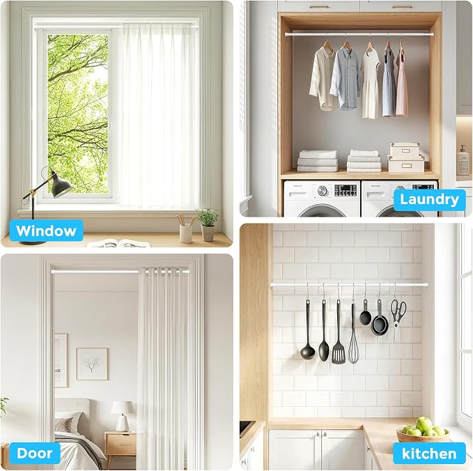 MEXAU 6 Pack White Spring Tension Curtain Rod for Window 23 to 37 Inch Thin Spring Tension Rods Small tension Rod Adjustable Expandable Spring Curtain Rods No Drill for Closet Cupboard Door Doorway