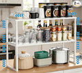 Cabinet Shelves, 2 Pack Stackable Shelves for Kitchen Storage | Expandable & Height Adjustable Cabinet Organizer Shelf | Metal Shelf Organizer | White Spice Rack for Pantry Storage