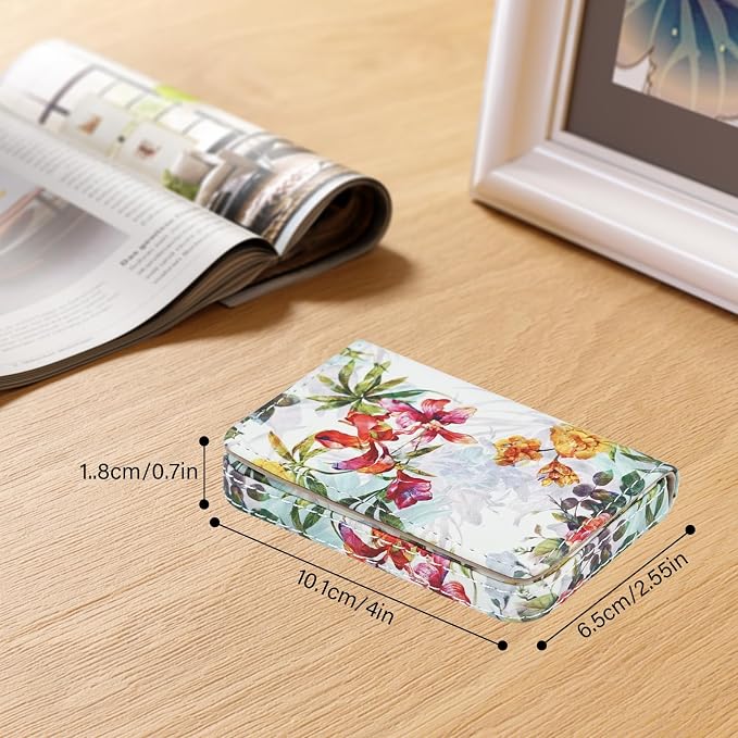Business Card Holder，PU Leather Business Card Case Color Printing Pattern Card Holder Wallet，Pockets Magnetic Credit Card Holders for Men and Women - Flamingo