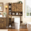Vabches Over The Toilet Storage Cabinet with 2 Barn Doors, Rustic Brown | Farmhouse Storage Cabinet with Toilet Paper Holder Stand，Home Space-Saving Toilet Rack, for Bathroom, Restroom, Laundry