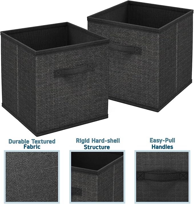 Nestl Foldable Fabric Storage Bins - 6 Cube Organizer with Handles, Black, 11-Inch for Bedroom, Playroom and More