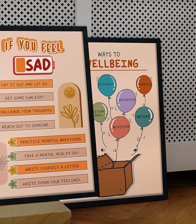 LOLUIS Mental Health Poster, Boho Therapy Tools Educational Supplies Art Print Classroom School Office Decor (If You Feel Sad, Custom Frame Type)
