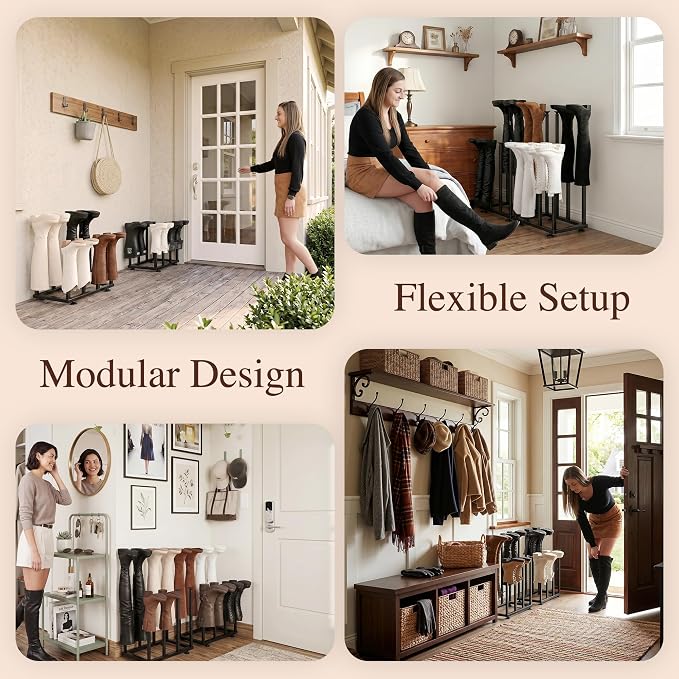 Adjustable Height Boot Rack, Metal Free Standing Shoe Storage Shelf | Cowboy Boots Organizer, Narrow Space-Saving Tall Boot Holder, for Closet Entryway Garage Bedroom, Outdoor, Apartment, 8 Pairs