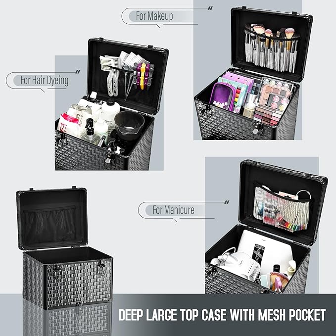 Yueieoun Salon Cart with 3 Drawers, Nail Trolley Cart with Wheels Salon Station Rolling Makeup Train Case Cosmetology Case Organizer Cases for Nail Tech,SPA,Face Painting,Hairstylist,Makeup Artist