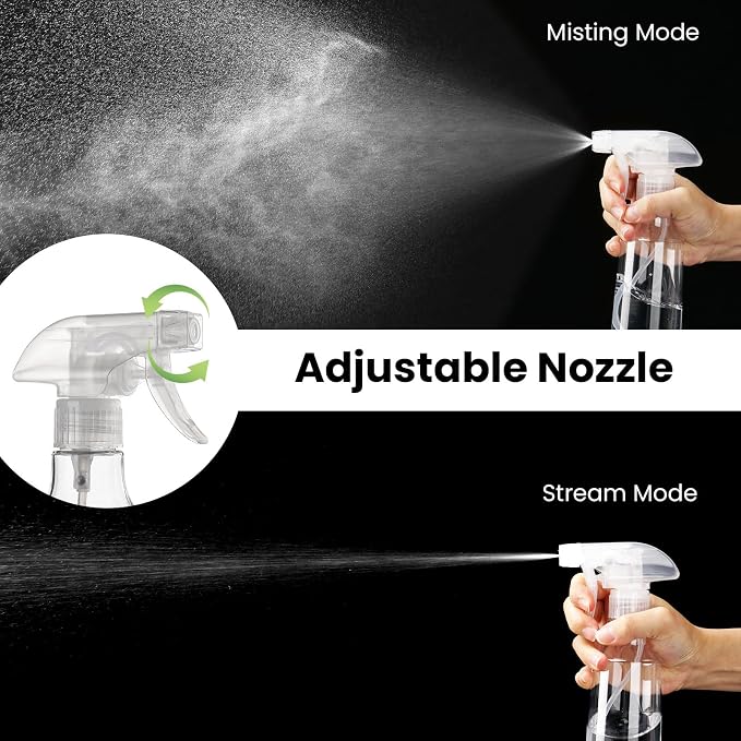 2 Pack 360° Reverse Plastic Spray Bottles 10oz/310ml Empty Spray Bottle Adjustable Nozzle Fine Mist Spray Bottle for Hair Cleaning Solutions Cooking Plant Essential Oils(Clear)