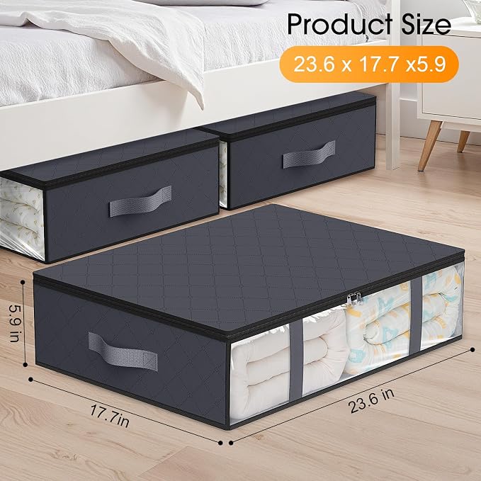 StorageRight Under Bed Storage Bags 10 Pack, 40L Large Clothes & Comforter Storage Containers with Clear Window, Breathable Fabric Organizer for Blankets, Bedding, Seasonal Clothing, Grey