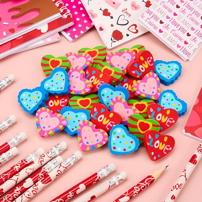 JOYIN 28 Packs Valentine Gifts for Kids, Notepad, Pencil and Eraser for Kids and Adults School, Party Favor Stationery Sets, Gift Set Classroom Exchange Toy