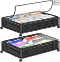 Hleelomi Under Bed Storage with Wheels and Storage Bag, 360° Rolling Under Bed Metal Drawers for Clothes, Blankets, Books and Shoes,Black， 2pack