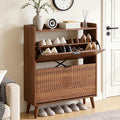 Arch-Chic Shoe Cabinet for Entryway with 2 Flip Drawers, Freestanding Shoe Storage Cabinet for Entryway, Narrow Wood Shoe Organizer for Foyer, Front Door, Hallway