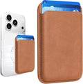 Magnetic Wallet Phone Card Holder for Phone Case with Mag-Safe, Stronger Magnetic RFID Leather Phone Wallet Stick on Series of iPhone 17/16/15/14/13/12 and Pro/Promax, Caramel Brown