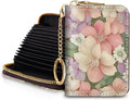 Blusabaca RFID Credit Card Holder Small Women Travel Wallet, Flower Floral | Removable Keychain, Case with Zipper, Vegan PU Leather, Cash Coin Pocket, Business Accordion Purse, Ladies Female Gift