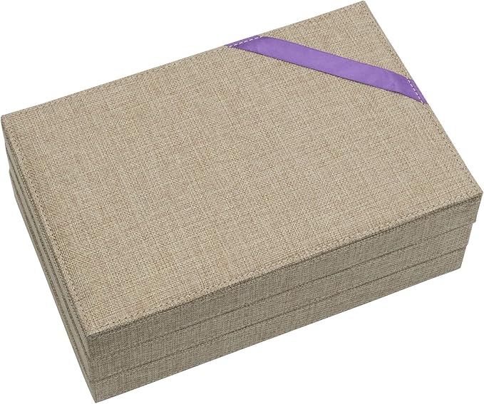 Household Essentials Stackable Jewelry Trays, 3 Varieties, Space for Necklaces, Rings and Earrings, Blended Canvas with Felt Interior, Perfect for Drawers and Closet Shelves, Latte