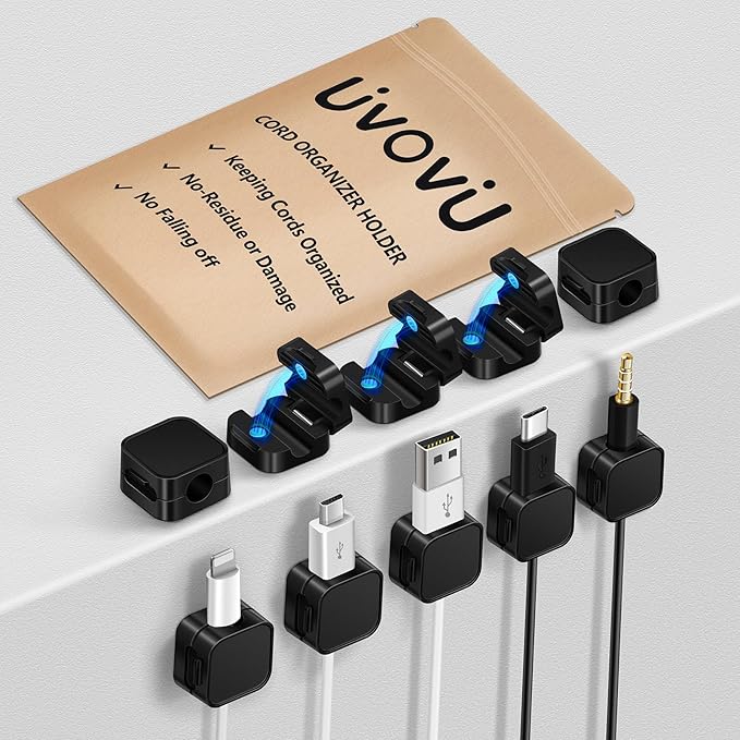 10 Pack Cord Organizer Magnetic Clips for Nightstand Under Desk Strong Adhesive Cable Management Wire Office Supplies Workspace Accessories Phone -Black