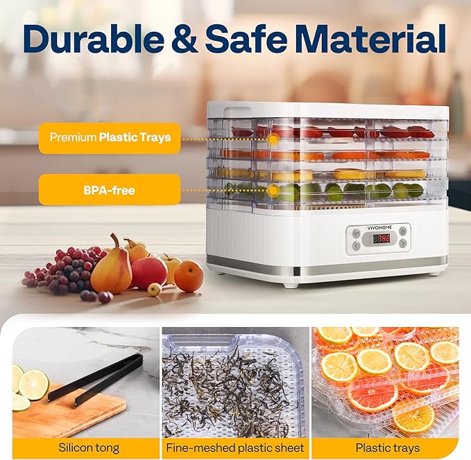 VIVOHOME Electric 5 Trays Food Dehydrator Machine, 400W Hydrator Machine with 72H Digital Timer and Temperature Control for Fruit Vegetable Meat Jerky Herb Beef Mushroom, White