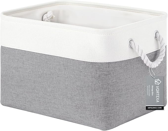 Large Storage Baskets- 15x11x10 inch Storage Bins for Shelves and Closet Organizing, Foldable Fabric Bin for Home Organization Clothes and Laundry (1-Pack, White&Gray)