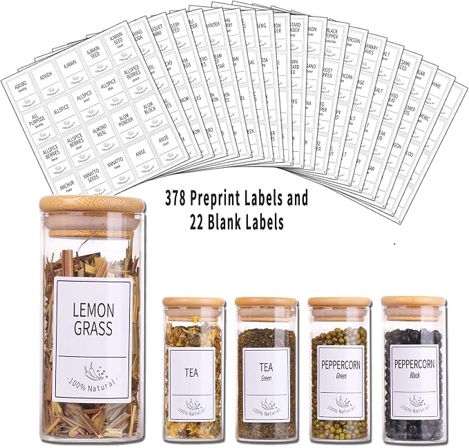Churboro 24 Pack 4oz Glass Spice Jars with Bamboo Lids, 400 Labels | Empty Spice Bottles with Labels, Airtight Wood Lids, Funnel & Chalk Pen. Keep Seasoning Containers Neat and Organized