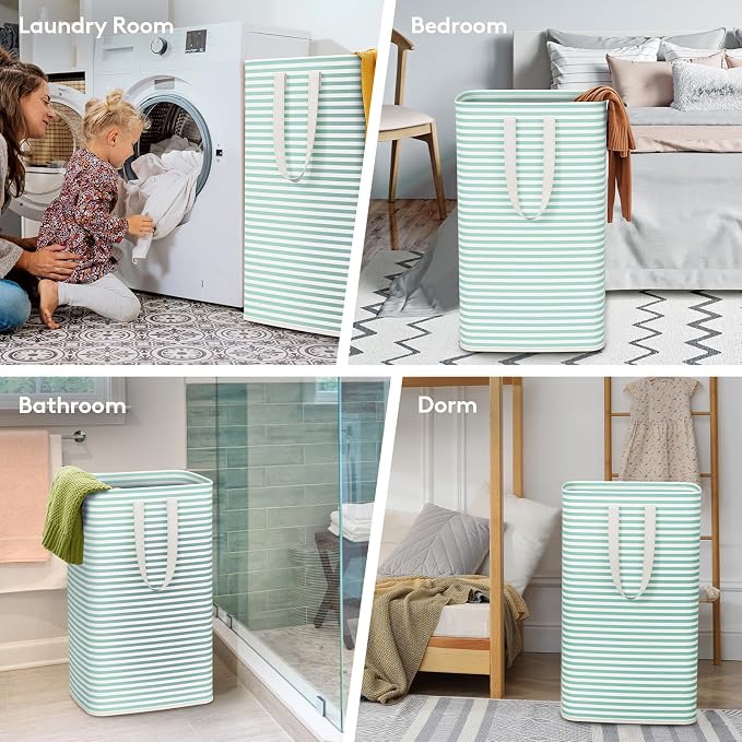 Lifewit 2 Pack Laundry Basket 80L Each, Collapsible Clothes Hamper with Reinforced Handles, Freestanding Waterproof Design for Bedroom and Laundry Room, Sage Green 160L Total