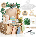Wooden Baby Shower Crate Closet - Personalized Baby Gift Baskets with Hangers and Handle, Brown Large Newborn Boy Girl Clothes Storage Box for Newborn New Parent