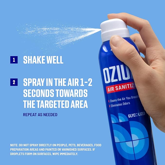 Ozium Air Sanitizer Spray - Room Odor Eliminator for Home, Car, and Office - Carbon Black - 8 oz Can - 6 Pack