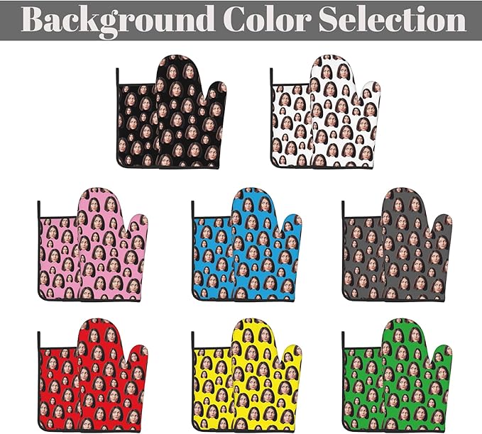 Custom Oven Mitts and Pot Holders Personalized with Your Face, Baking Gifts for Women for Kitchen Cooking, BBQ, Grillin-Style2, 1 Oven Mitts+ 1 Pot Holders