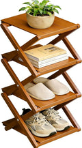 Bamboo Shoe Rack - No Assembly Required, Tall Narrow Foldable Shoe Organizer, Space-Saving Multifunctional Shelf for Entryways, Corners, Bedrooms, Balconies, 4 Layer Brown (Reinforced And Thickened )