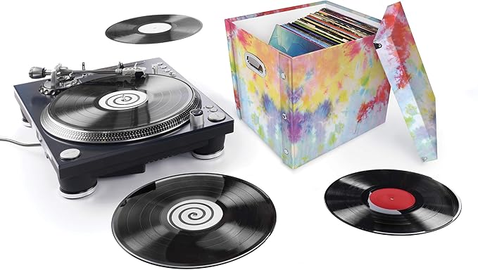 Snap-N-Store Vinyl Record Storage Box - Pack of 1-13.2 x 12.625 x 12.5 Inch LP Holder with Lid for 12-inch Records - Crate Holds up to 75 Vinyl Albums - Tie Dye