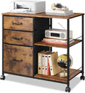 DEVAISE 3 Drawer Mobile File Cabinet with Open Storage Shelf | Rolling Printer Stand, Fabric Lateral Filing Cabinet fits A4 or Letter Size for Home Office, Rustic Brown Wood Grain Print