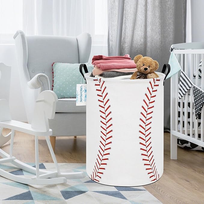 LANGYASHAN Laundry Basket Canvas Fabric Collapsible Organizer Basket for Storage Bin Toy Bins Gift Baskets Bedroom Clothes Children Nursery Hamper (Baseball)