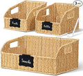 Brownlily Wicker Pantry Storage Baskets with Chalkboard,Handwoven Baskets for Organizing with Built-in Handles, All-Purpose Storage Baskets for Shelves, Laundry Room, Natural - Single Set (3-Piece)