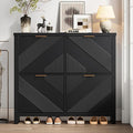 Shoe Cabinet with 4 Flip Drawers & Symmetric Groove Pattern for Entryway | 44.5''W x 9.2''D x 39.4'' Black Fit for 16-24 Pairs of Shoes Slim Narrow Hidden Shoe Storage Cabinet for Hallway Living Room
