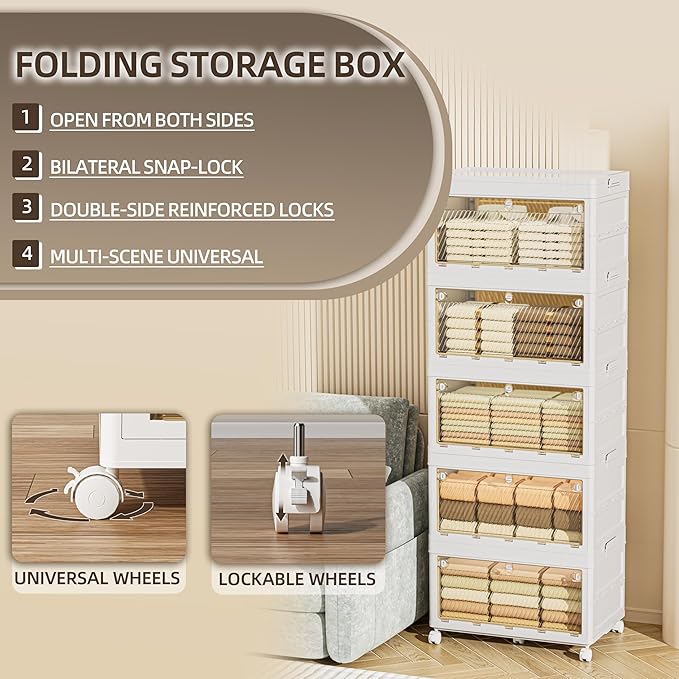 328 QT / 82 Gal Heavy-Duty Foldable Storage Cabinet - Dual Transparent Doors, 360° Industrial Wheels, Tool/Equipment Warehouse Storage