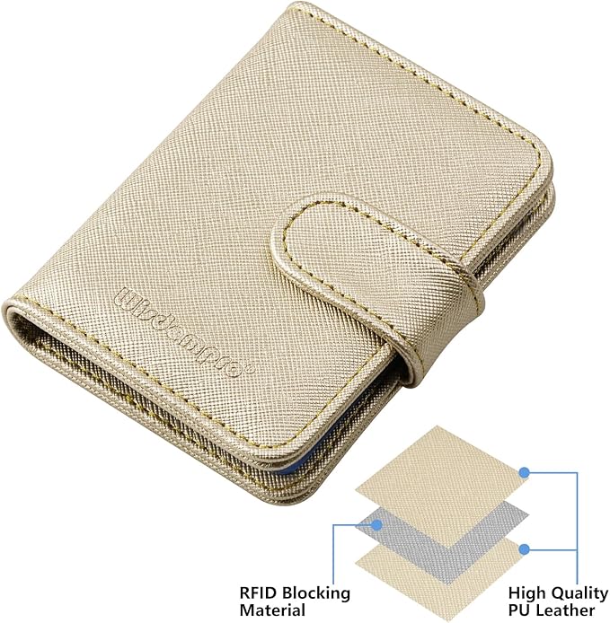 Wisdompro Slim PU Leather Credit Card Holder, Vertical Gold | RFID Blocking Wallet Debit Card Protector, Organizer Case, Card Case, 20 Card & 7 Memory Card Slots, with Magnetic Closure